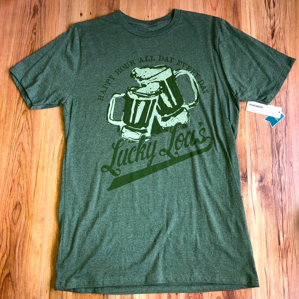 NEW SONOMA Shirt Happy Hour Lucky Lou’s Green Large Tall Men’s - Picture 1 of 12